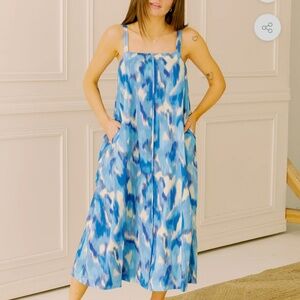 🌟 NWT Du Paradais Blue Star A-Line Midi Dress | Boutique Beauty! XS 🌟